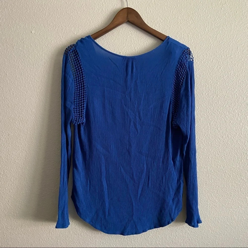 Joseph A Boho Peasant Blouse Tassel Open Knit Sapphire XL Chic Bohemian Folk - Picture 11 of 13